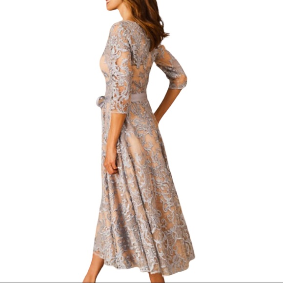 New BHLDN Linden 6 8 10 Blue Embroidered Belted MOB / MOG Tea Length Midi Dress - Picture 3 of 9